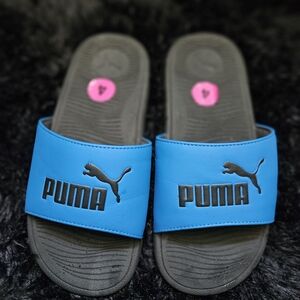 Puma Blue Slides with Black Accents